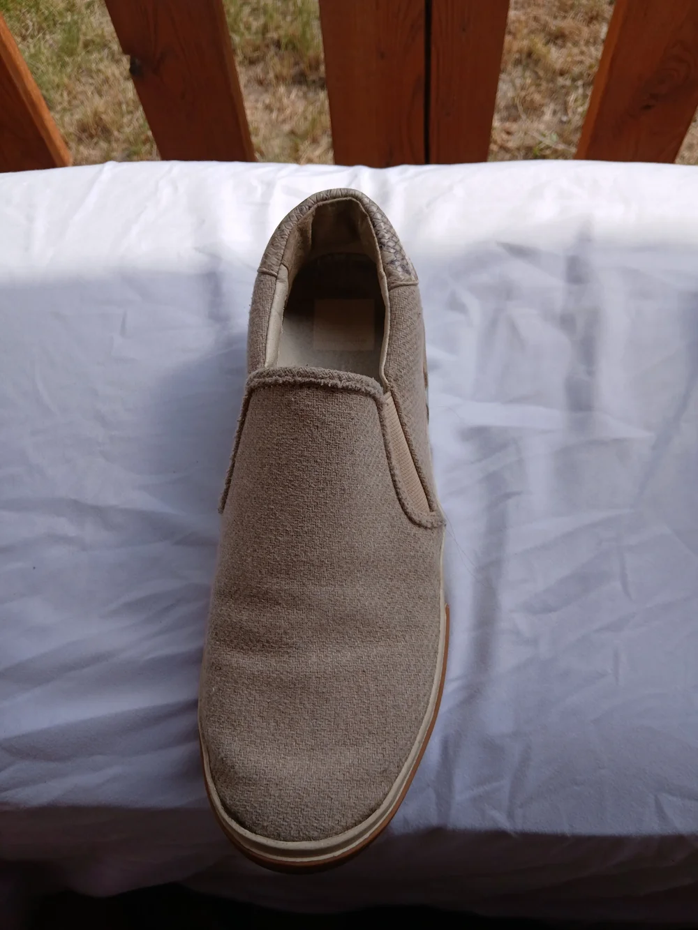 Dolce Vita Beige Canvas Slip-On Loafers with Gum Sole